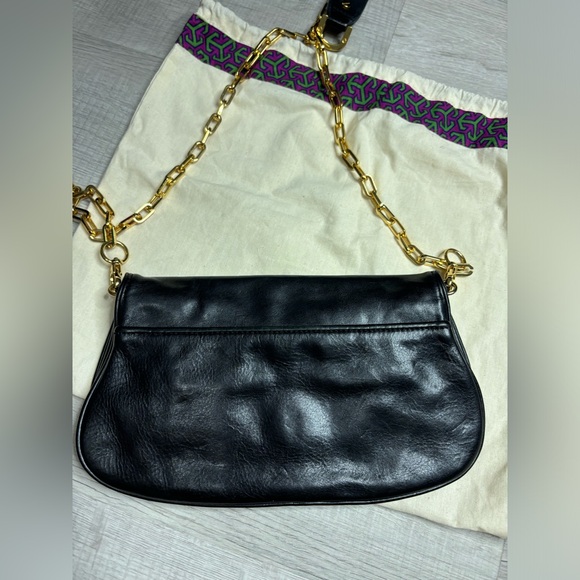Tory burch Gold Metal logo Black Flap Crossbody - Picture 8 of 9